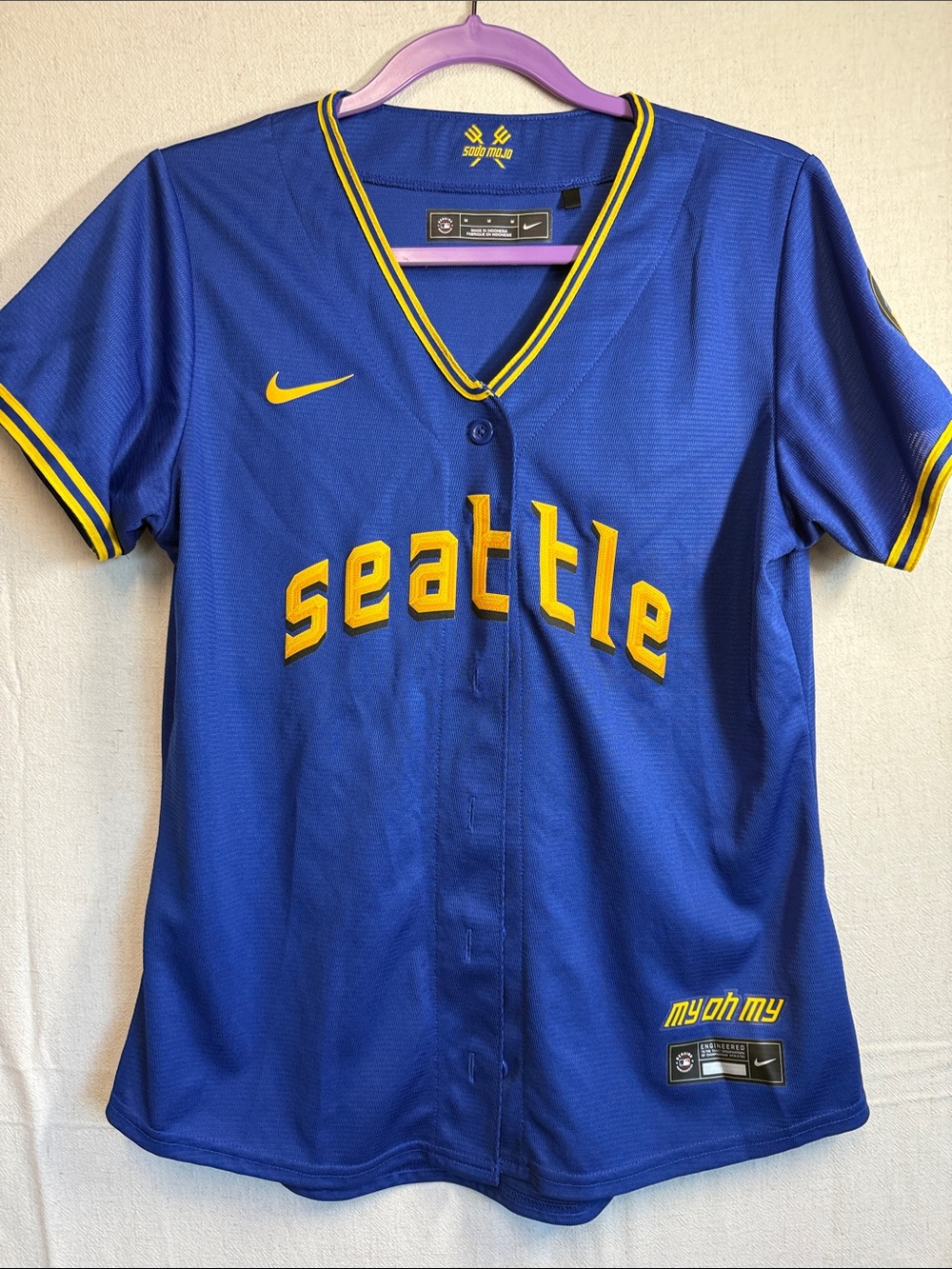 Nike Women's Seattle Royal Blue and Yellow Jersey Top